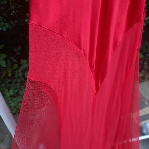 Vintage Victoria's Secret Red Silk Semi-Sheer Plunge Maxi Slip Dress Nightgown - Picture 4 of 7
